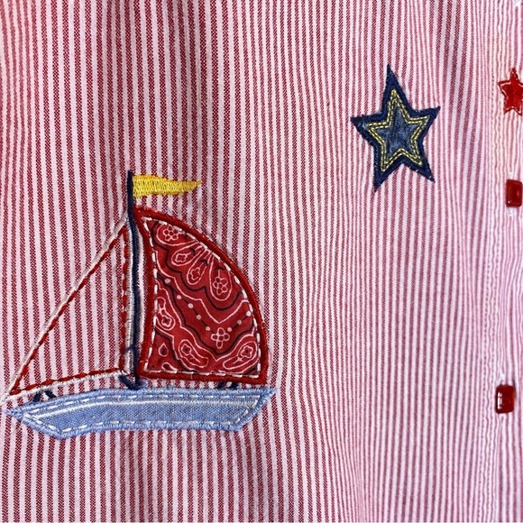 Bobbie Brooks Woman Plus size 26-28W Nautical red white stripe Embroidered Shirt - Picture 5 of 6